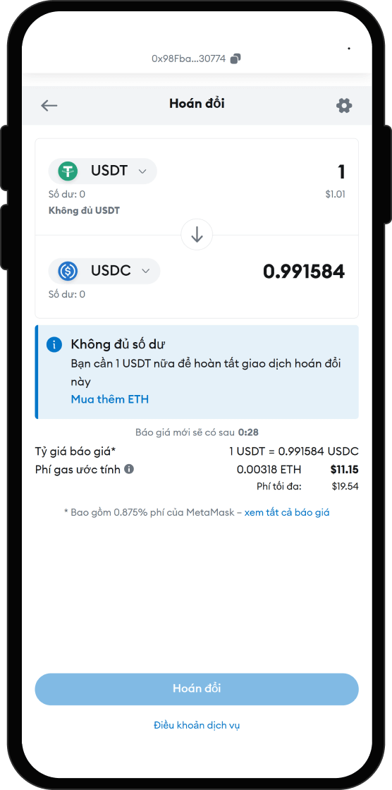 Hoán đổi USDT lấy Falcon USD