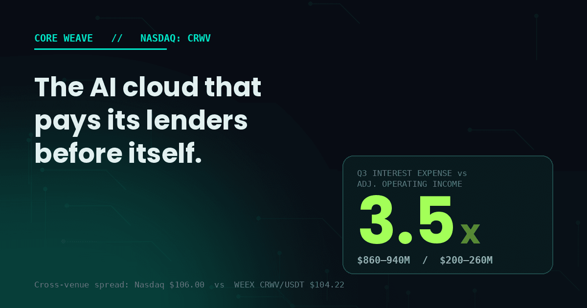 CoreWeave Stock (CRWV): The Debt Math Behind the AI Trade — and How to Trade It 24/7