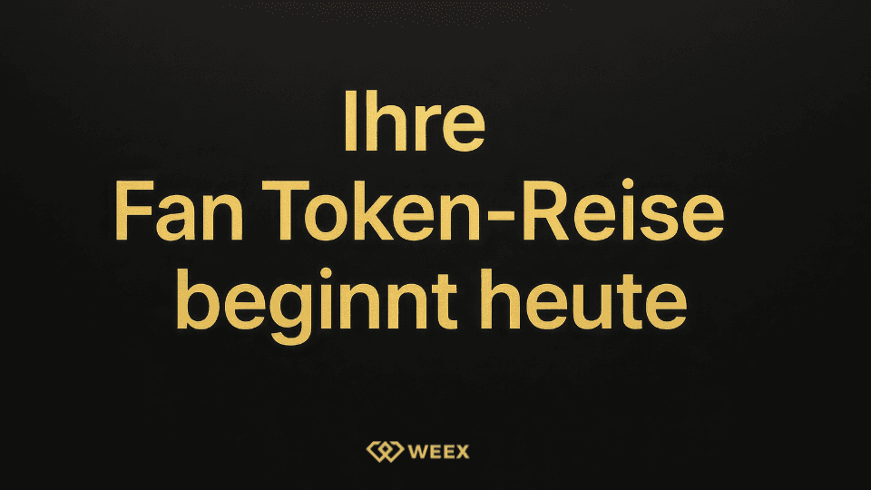 Texto dorado „Your fan token journey begins today" y logo de WEEX sobre fondo negro