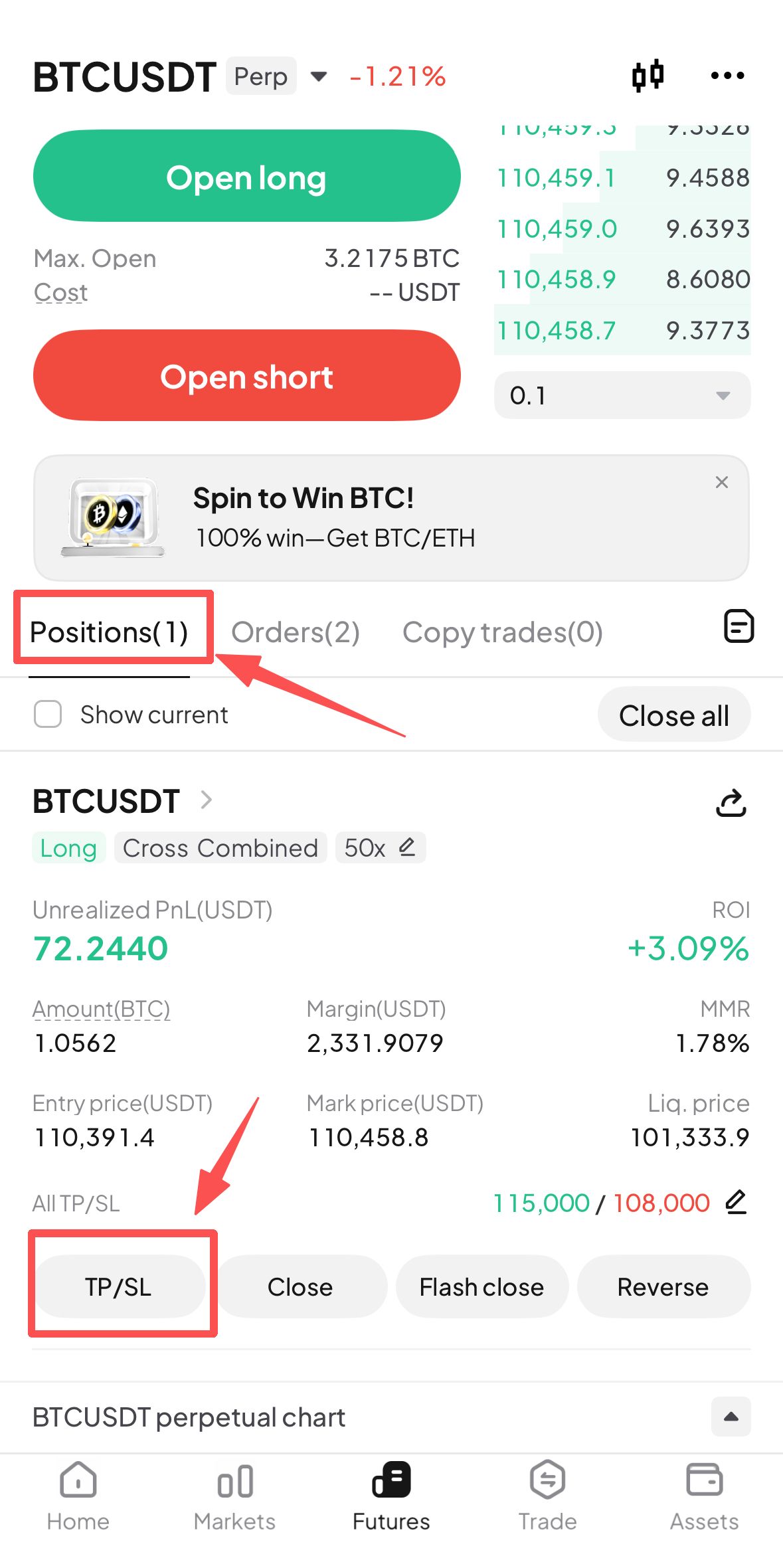 WEEX : Fonctionnalité de Take Profit et Stop Loss de la position