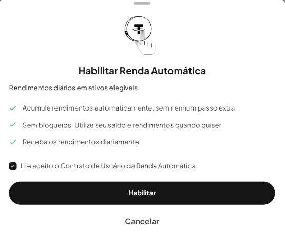 Imagen que muestra la pantalla de activación de Auto-Earn en la app de WEEX.