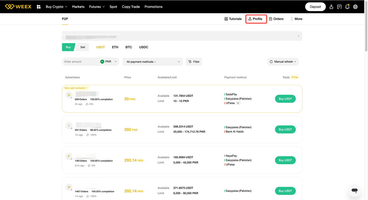 Configura o confirma tu método de pago P2P