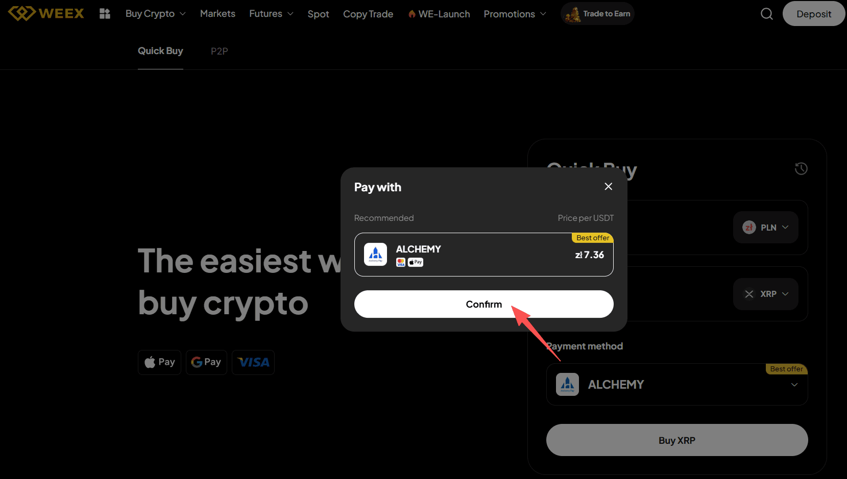 Крок 2: Як купити XRP за PLN на позабіржовій біржі WEEX? Веб-версія