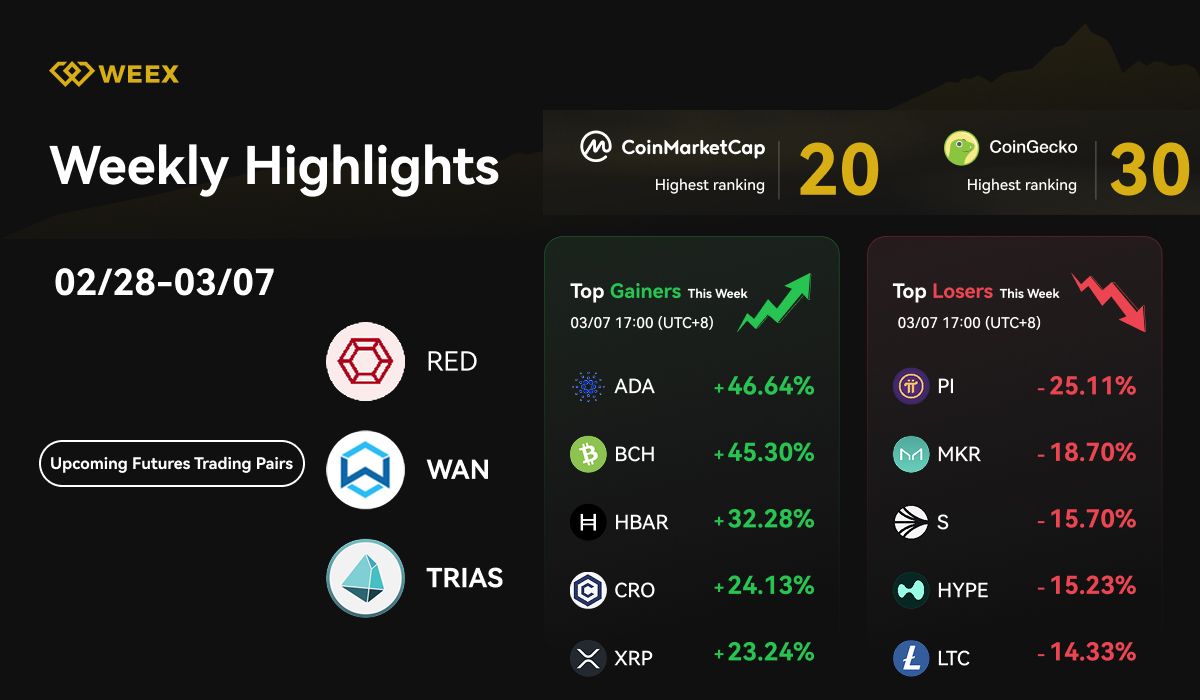 أبرز أحداث WEEX الأسبوعية (02/28 - 03/07، 2025): أزواج تداول جديدة، وهدايا بقيمة 88 ETH، وتوجهات السوق
