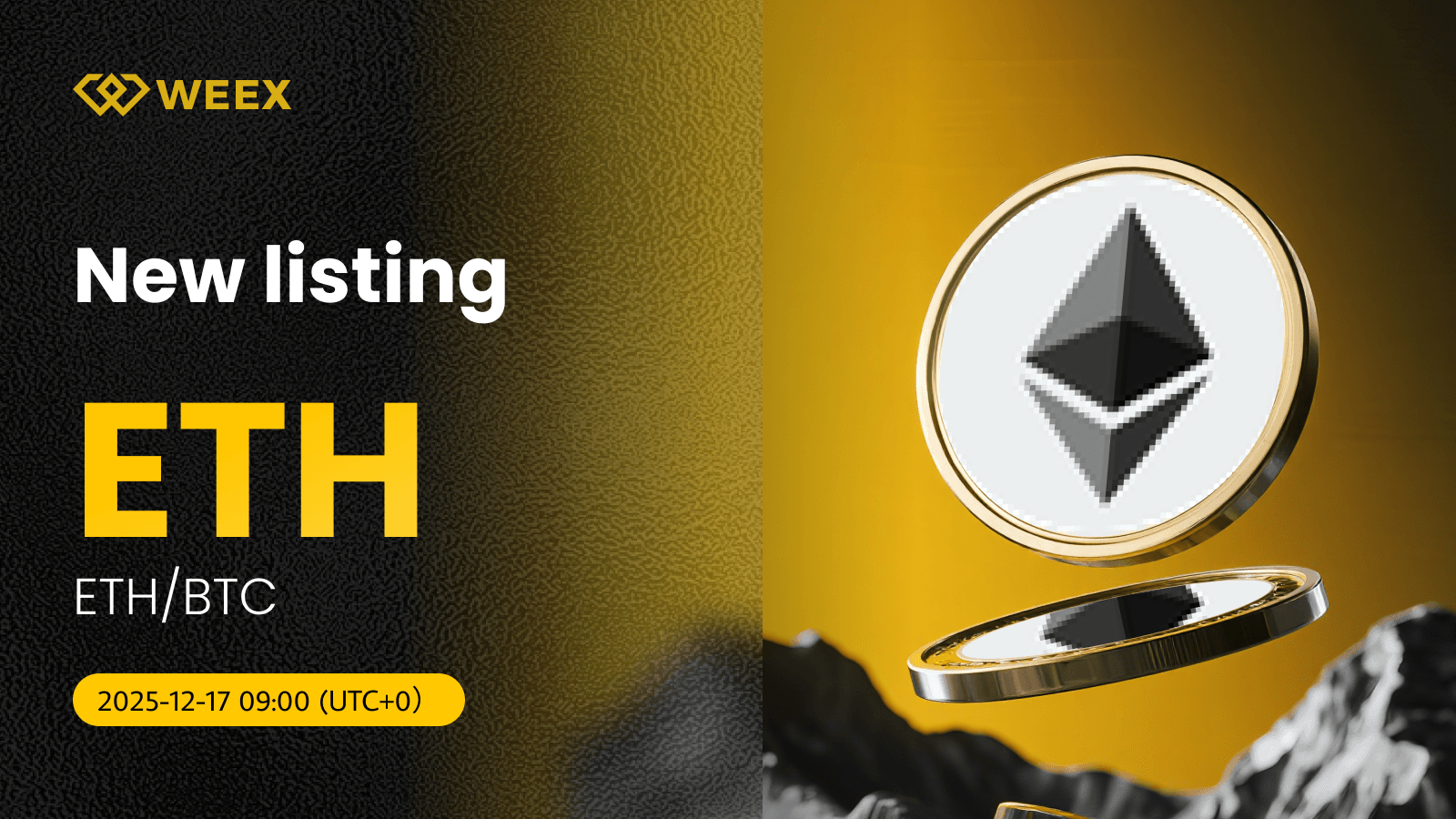ETH/BTC Gets Listed on WEEX Spot with ETH/BTC USDT Pair Trading