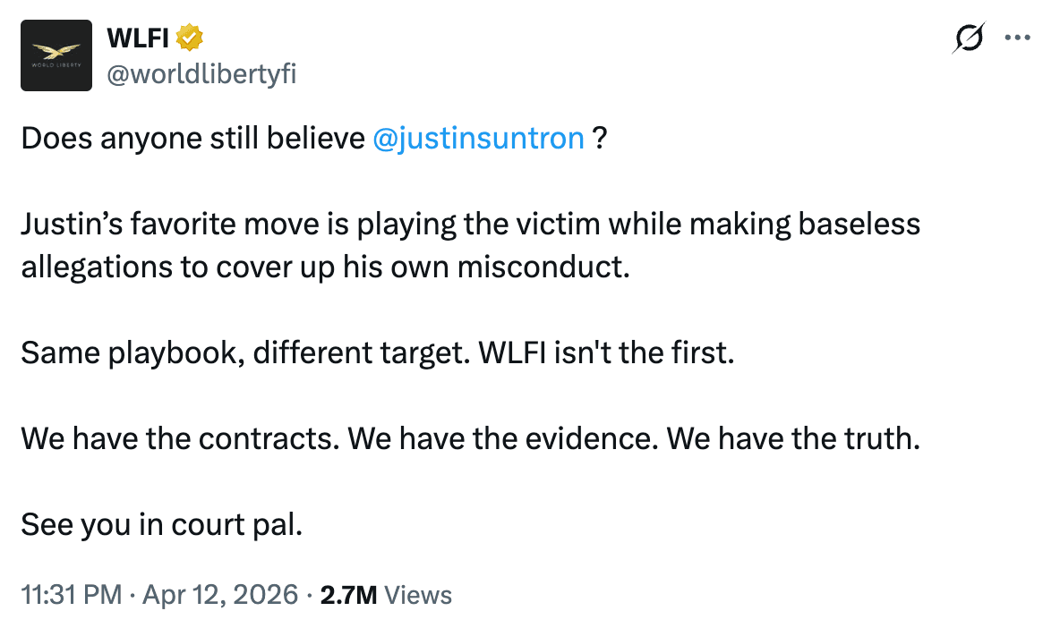 Litige WLFI Justin Sun