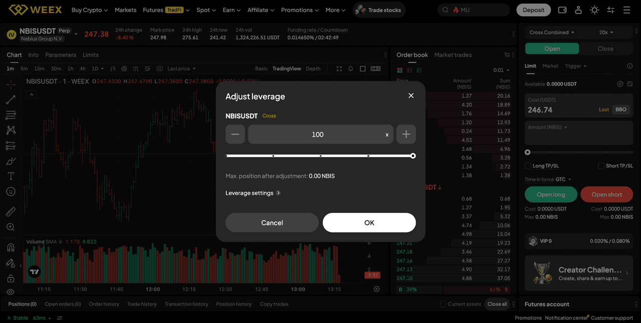 Trader l'action NBIS sur WEEX