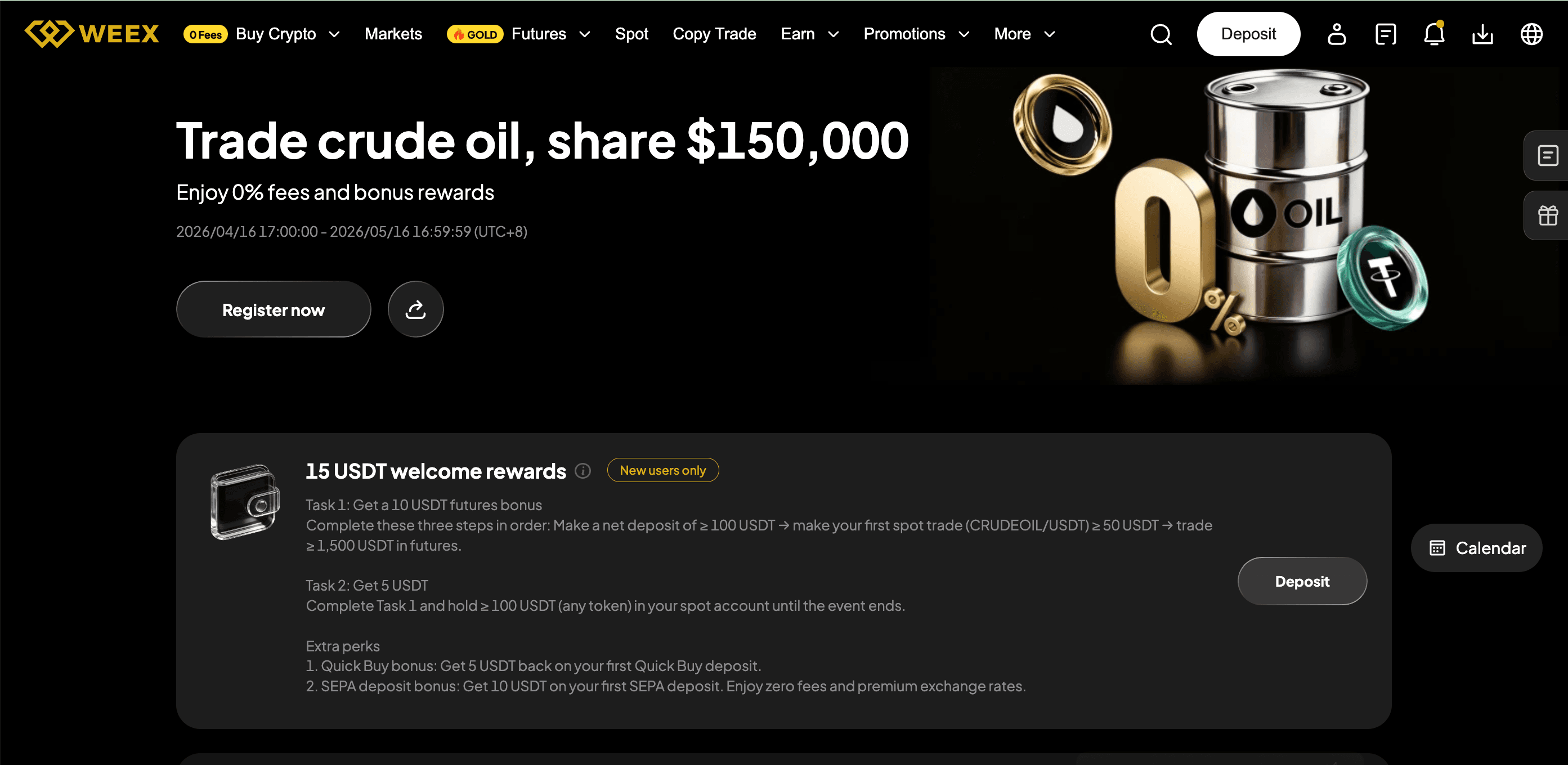 Négociez du pétrole brut sans frais et partagez 150 000 $ de récompenses – L'événement WEEX est en cours