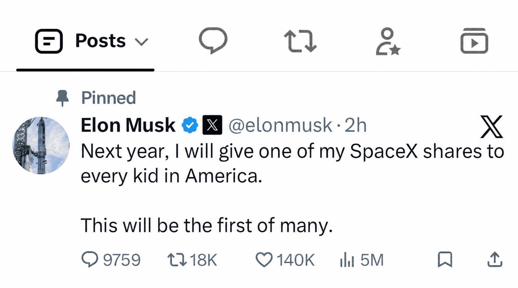 ماسك يقول إنه سيمنح «كل طفل في أمريكا سهمًا من أسهم SpaceX»: ما يقوله المنشور وما لا يزال غير واضح