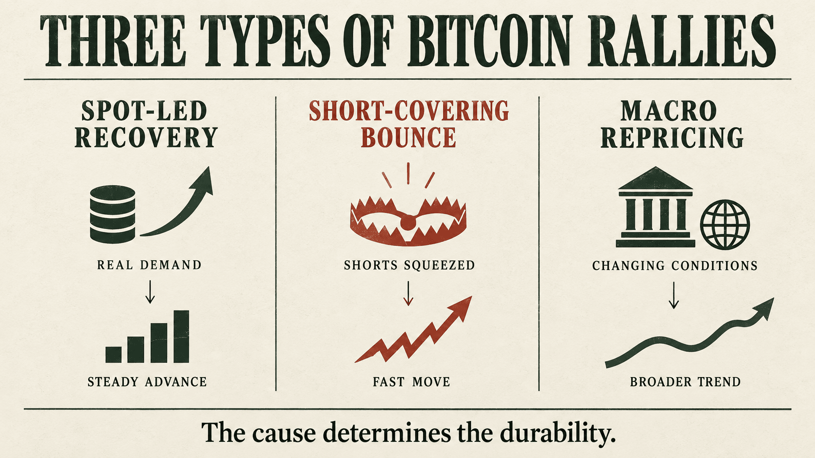 Test en quatre volets de la qualité d’une reprise de Bitcoin : demande au comptant, flux des ETF, positionnement sur les contrats à terme et liquidité macroéconomique