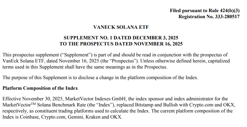 VanEck Solana ETF招股說明書關於出資人集中風險的說明。
