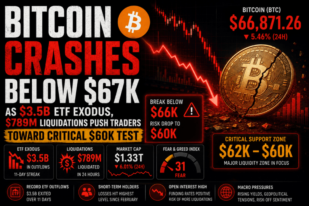 Los ataques entre Irán y Estados Unidos provocan una caída del Bitcoin por debajo de los 67.000 dólares.
