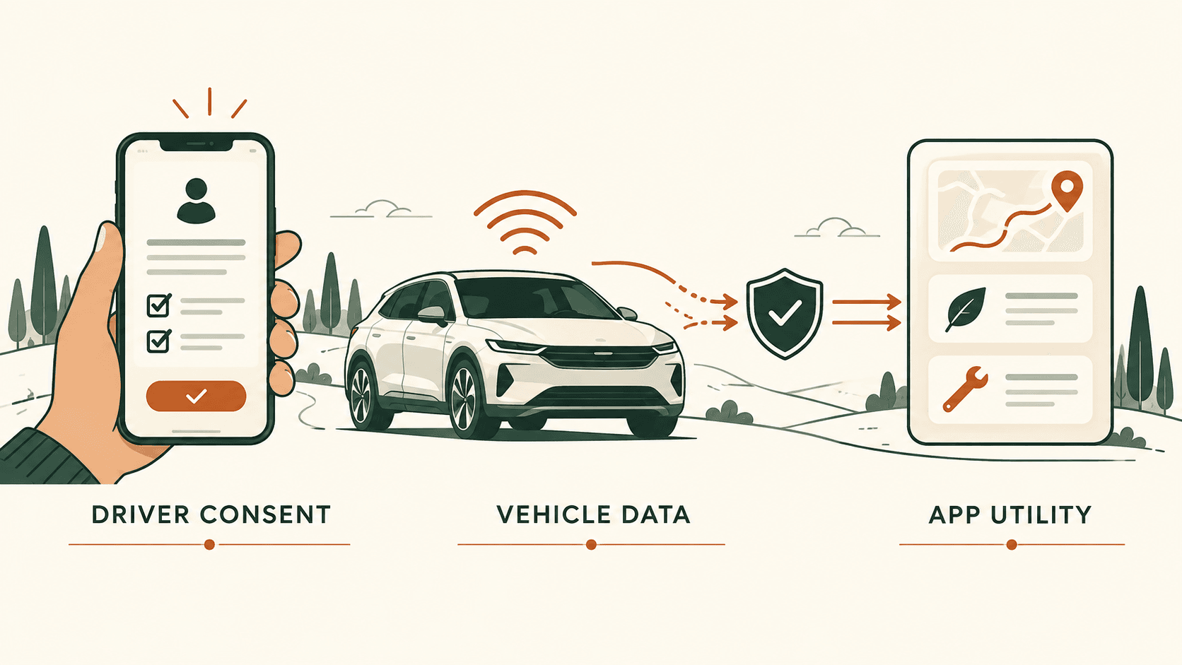 Processus de consentement du conducteur, du véhicule connecté à une application utilisant les données automobiles