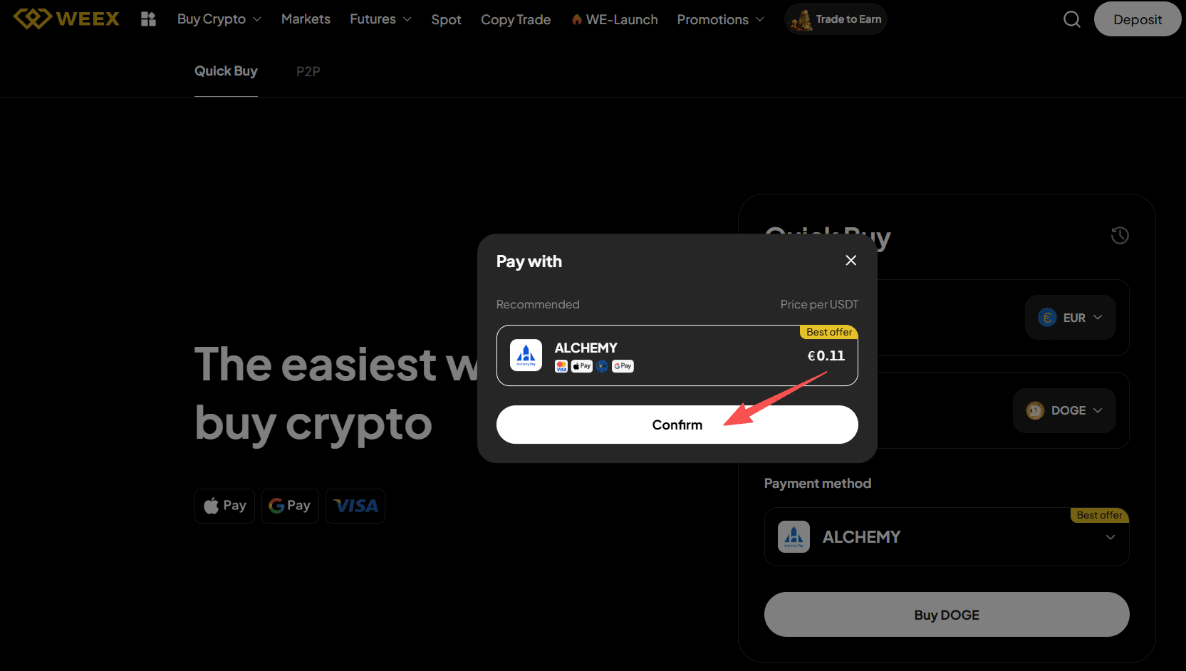 Крок 2: Як купити DOGE за EUR на WEEX?Веб-версія