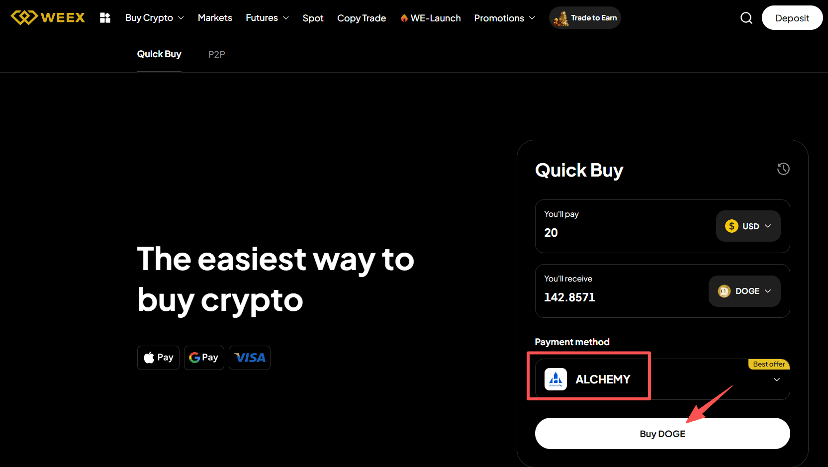 ステップ3: DOGEをWEEX OTCで米ドルで購入する方法 Web版