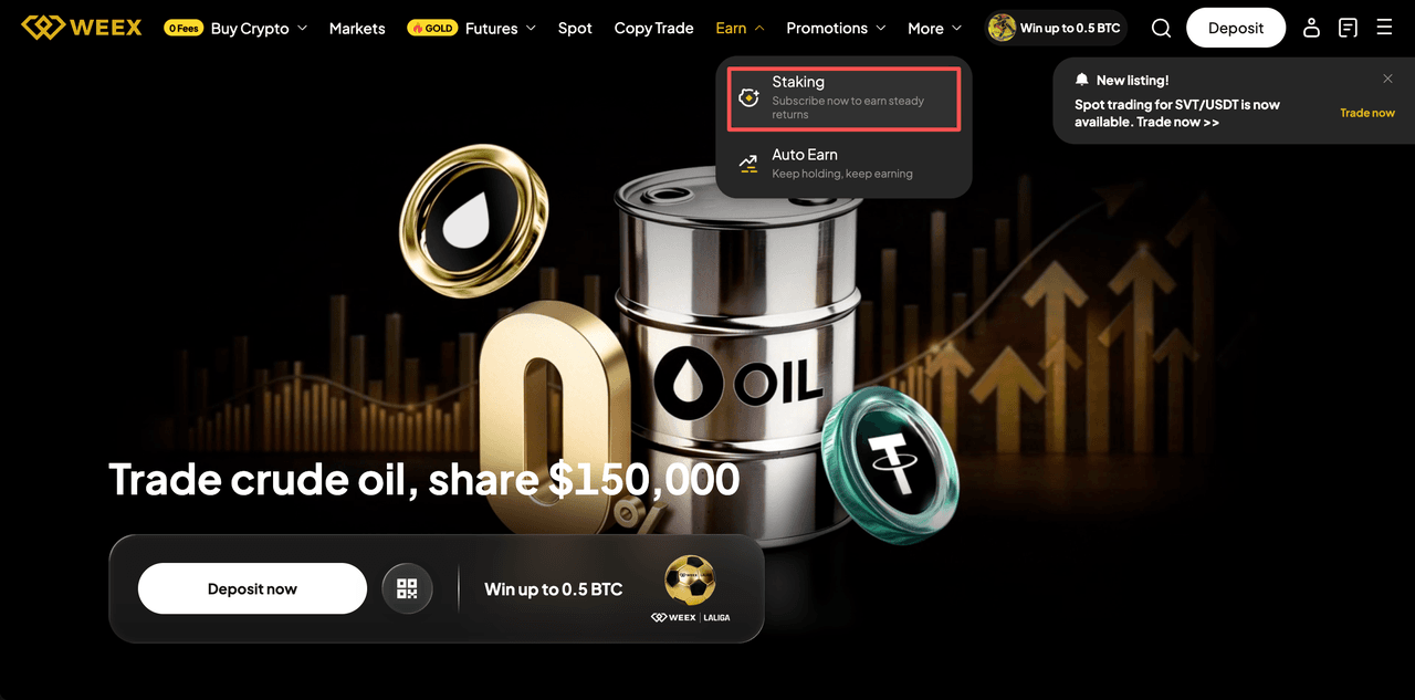 WEEX Diamond Hands Staking : 3 % APR sur BTC et 2 % sur WXT pendant 20 jours