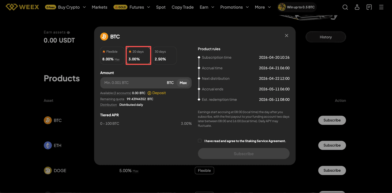 comment staker sur l'échange weex