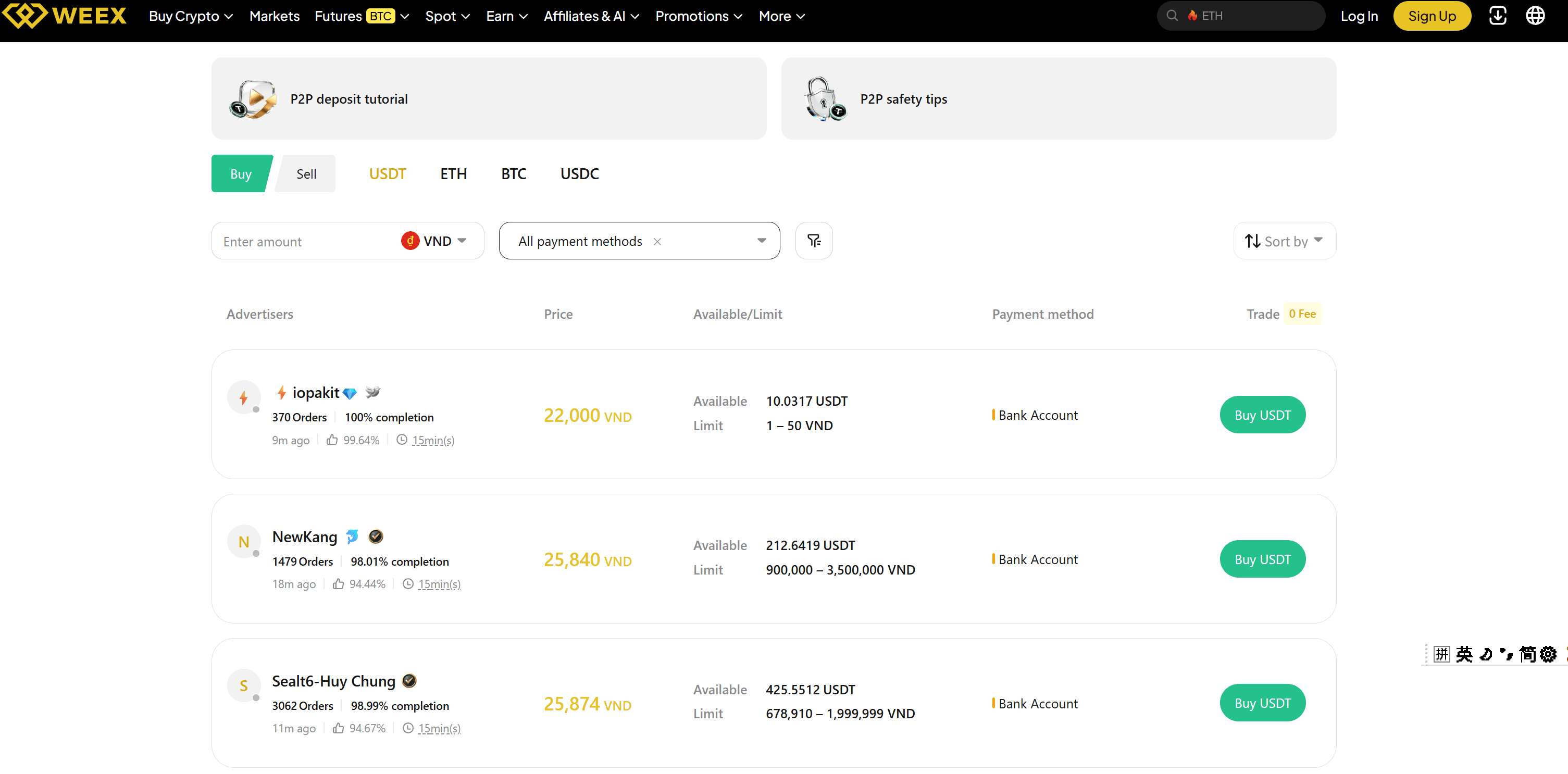 USDT in Vietnam mit VND über MoMo oder ein Bankkonto kaufen