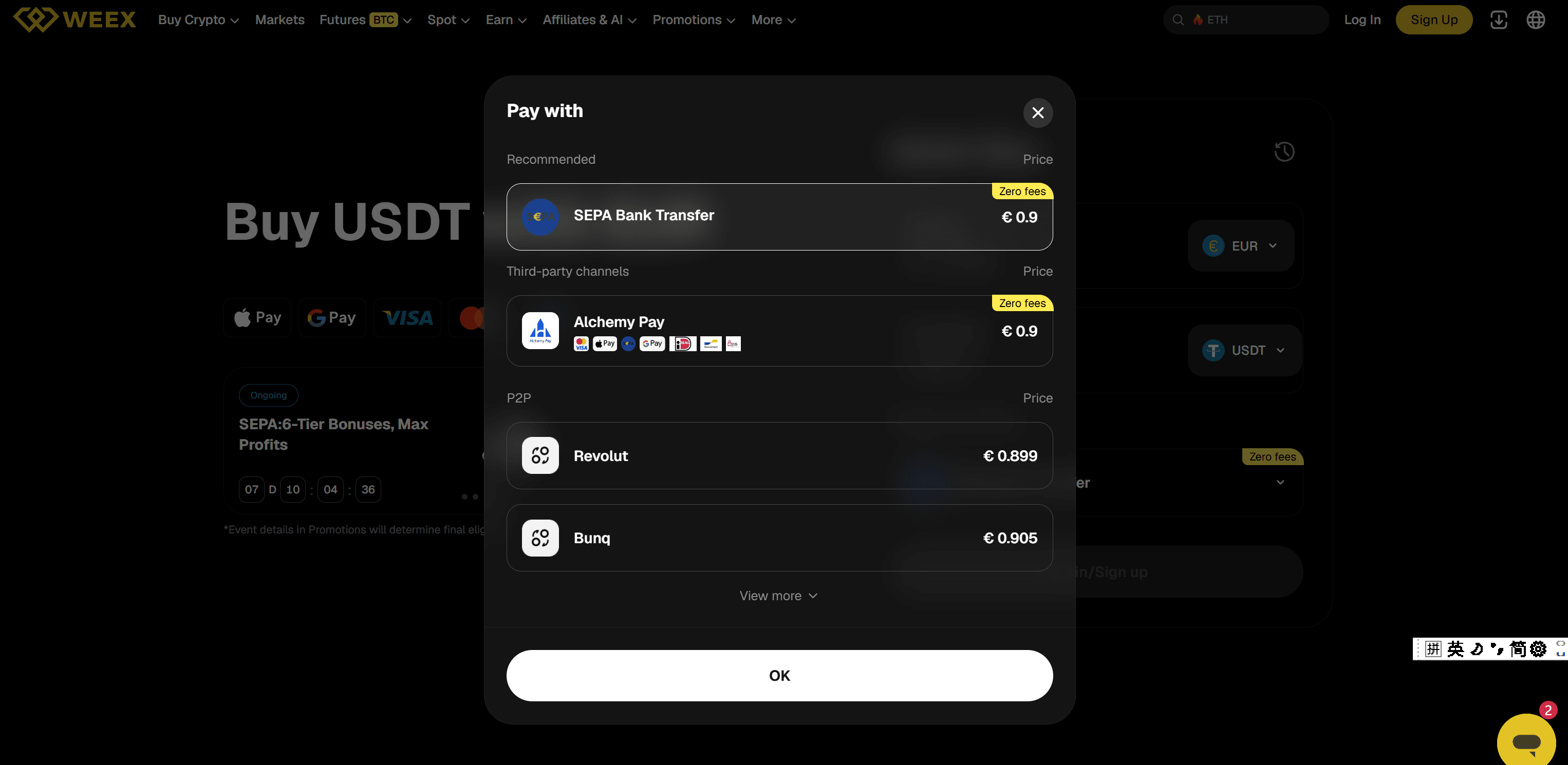 Krypto in Europa mit EUR über WEEX OTC kaufen