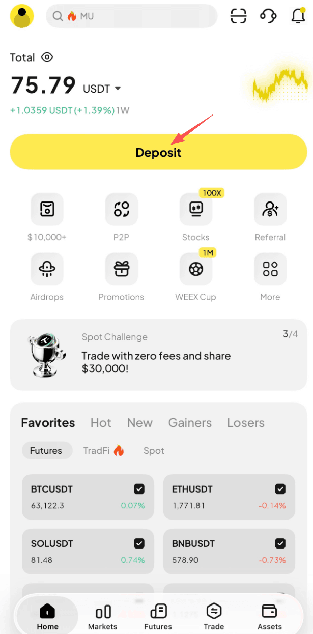 Abrir Quick Buy en WEEX APP