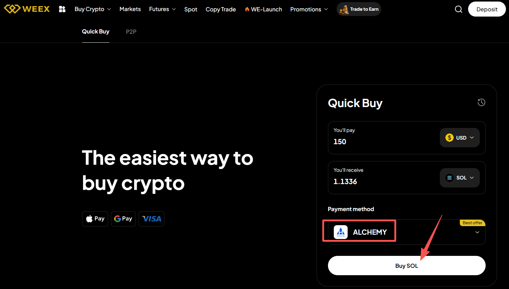 ステップ3: WEEX OTCでSOLを米ドルで購入する方法 Web版