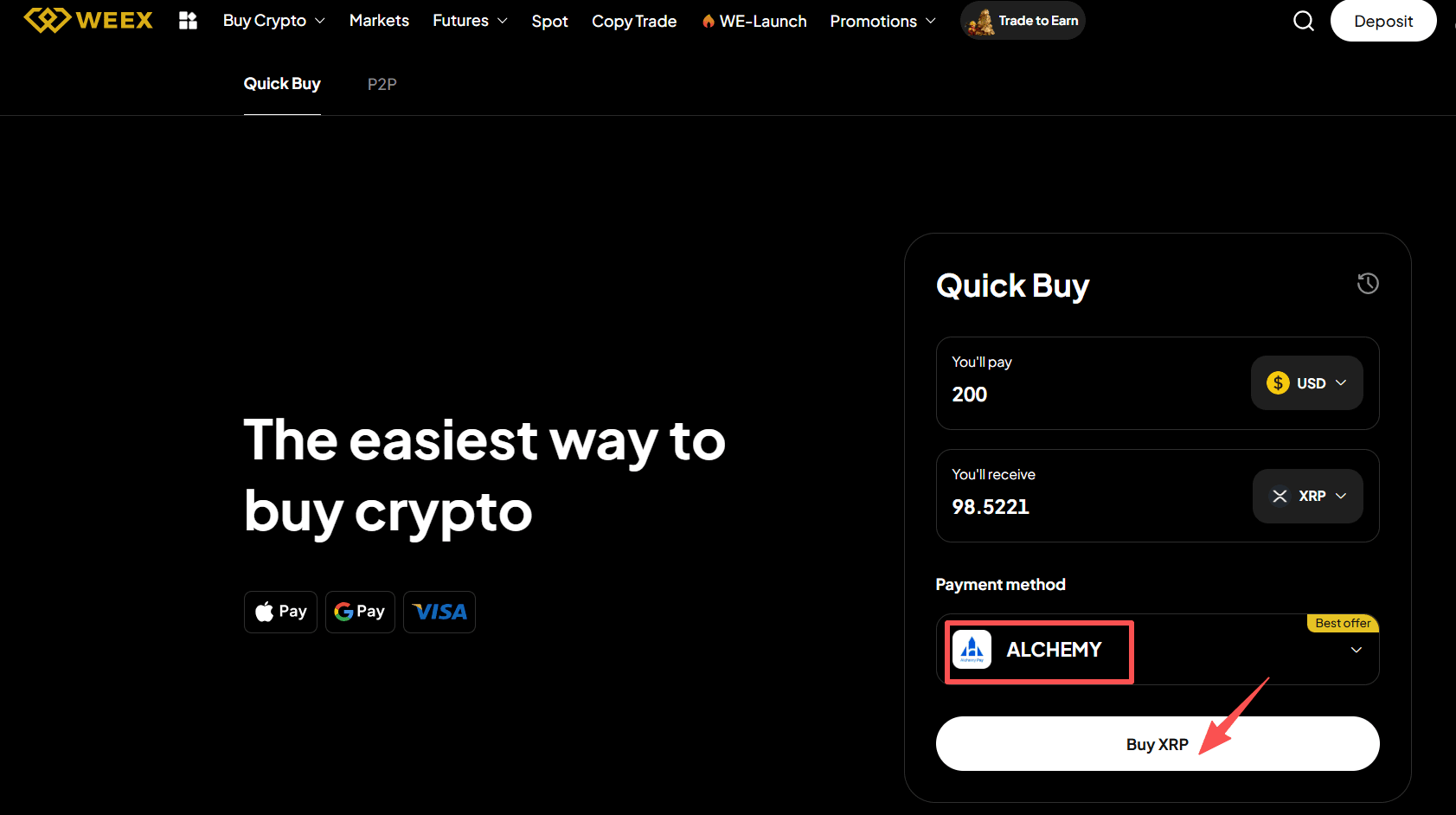 ステップ3:WEEX OTC経由でXRPを購入するには? Web版