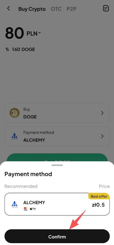 ステップ3:WEEX OTCでPLNでDOGEを購入する方法 アプリのバージョン