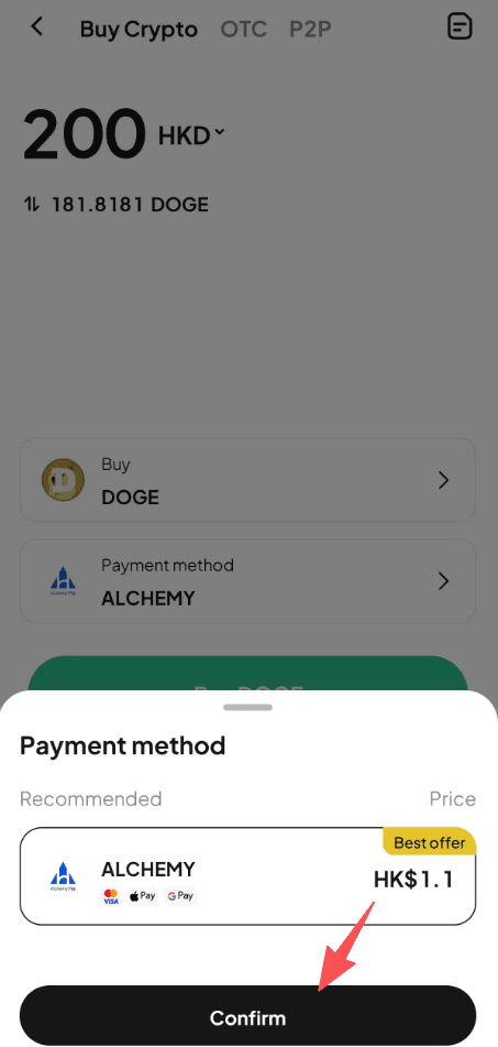 Étape 3 : Comment acheter du DOGE avec des HKD sur WEEX ? Version de l'application