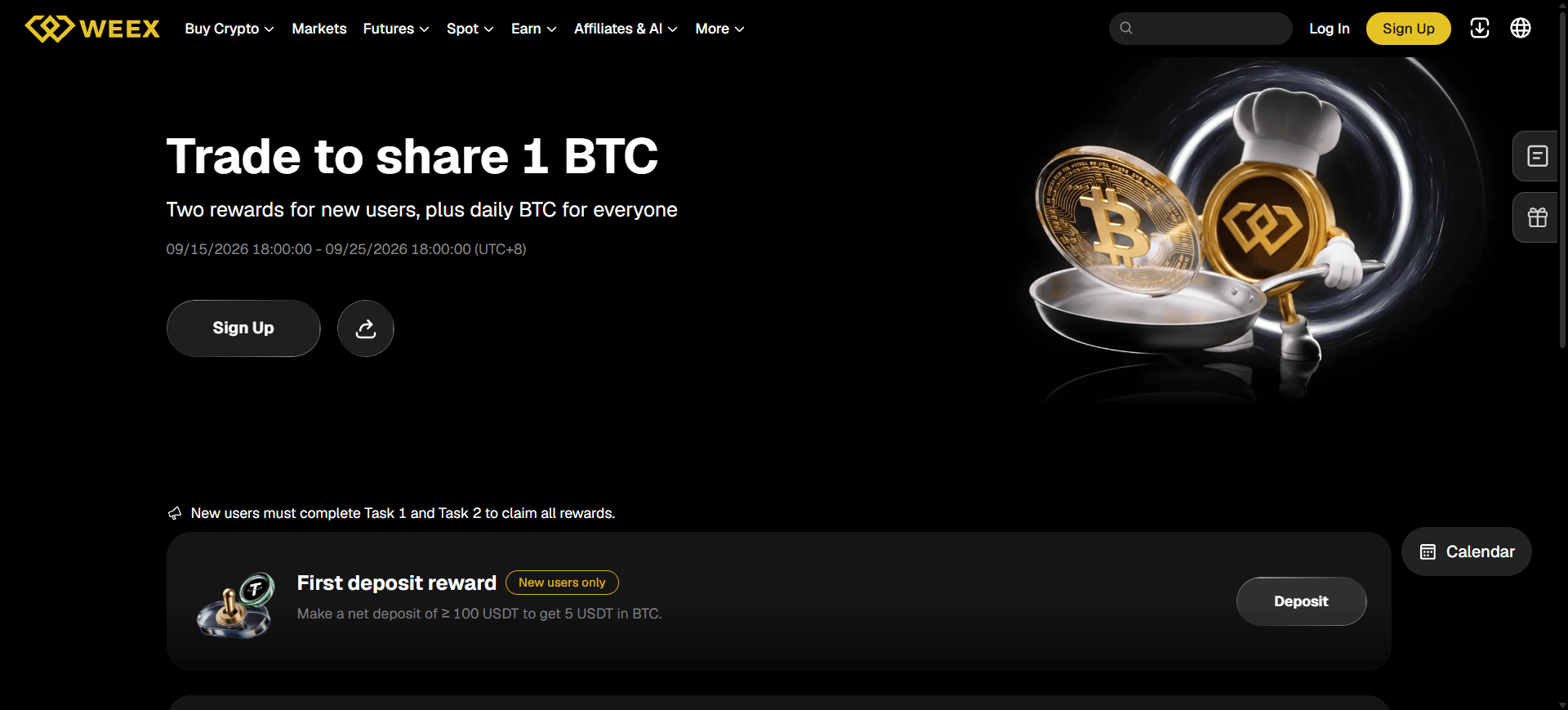 在 WEEX 交易比特幣，參加 1 BTC 獎勵活動