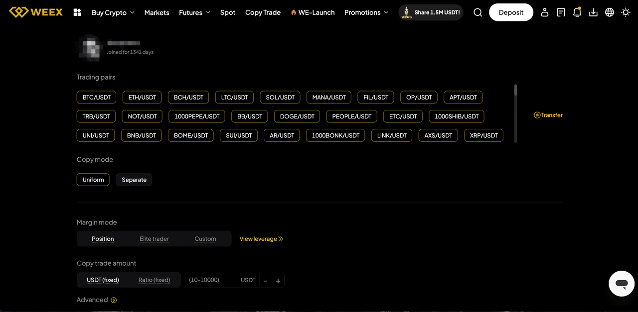 mettre en place le copy trade sur weex